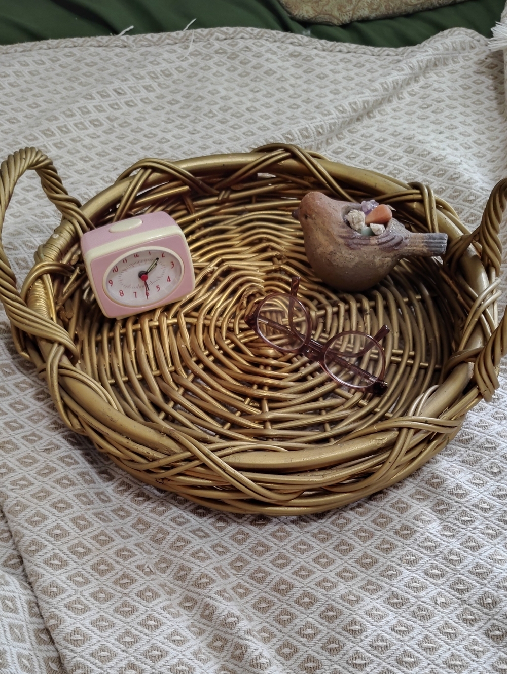 Woven Round Serving Basket - Gold